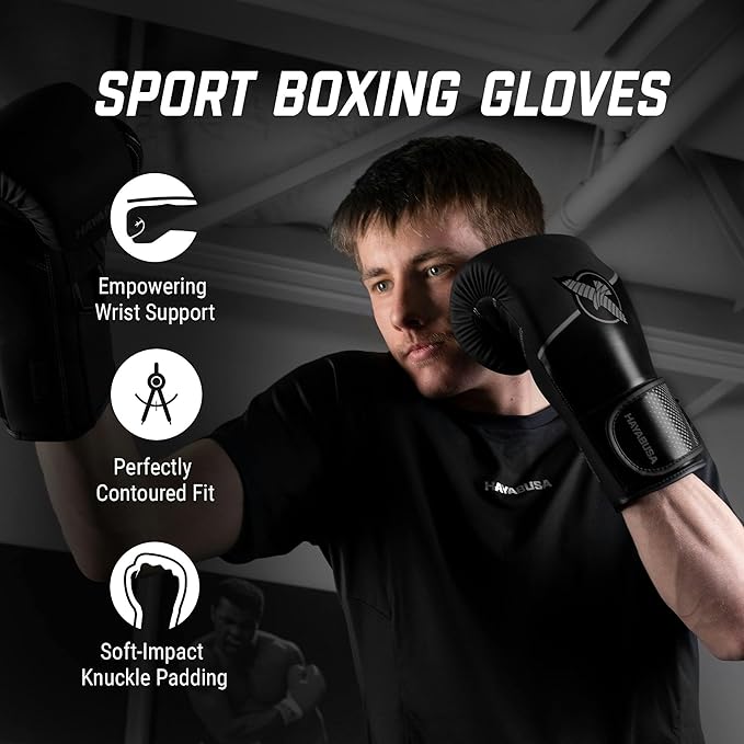 Hayabusa Sport Boxing Gloves for Men and Women – Dual-Splinted Wrist Support, Multi-Density Foam Padding, Contoured Fit – Ideal for Boxing, Kickboxing, and Muay Thai Training