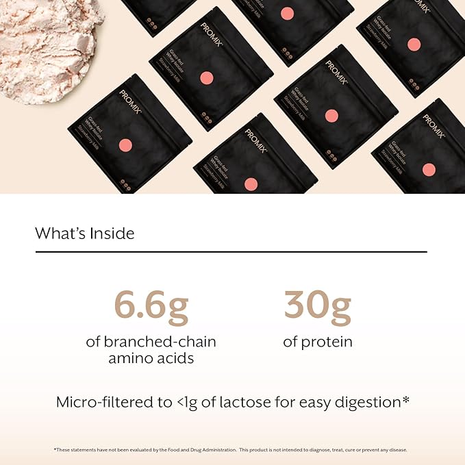 ProMix Nutrition Whey Protein Isolate Powder, 31g Grass Fed Whey Isolate, 6.6g BCAAs, Gluten Free, Keto Friendly, Strawberry, 5lb