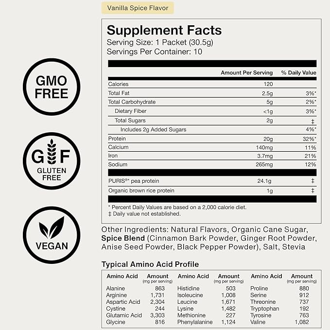 Momentous Vegan Protein Powder - 20 g Plant-Based Protein - NSF Certified for Sport - Gluten-Free - Non-GMO - 22 Servings for Essential Everyday Use - Vanilla Spice