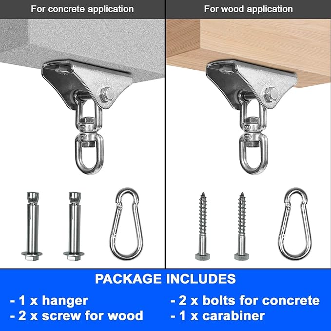 Yes4All Punching Bag Hanger, Stainless Steel Swivel Chain with 4 Snap Hooks for Heavy Bag, Gym Swing, Trapeze, and Hammock