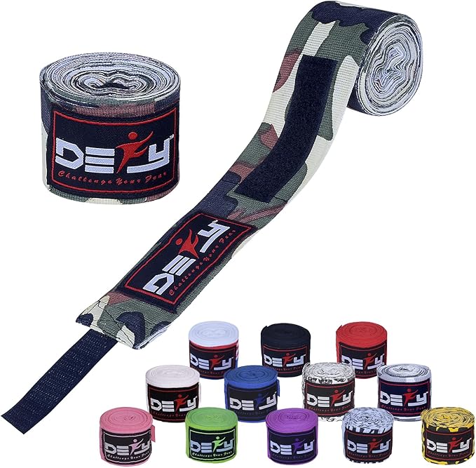 DEFY Professional 180 Inch Hand Wraps for Boxing Muay Thai MMA Elastic Bandages for Men & Women -Pair
