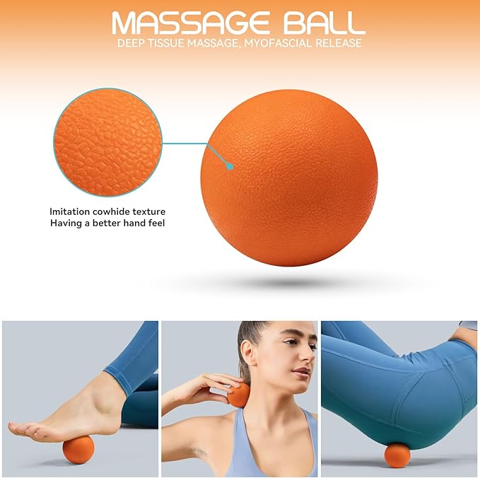 5 in 1 Foam Roller High Density Foam Roller Set for Deep Tissue Muscle Massage, 18" Trigger Point Fitness Exercise Massage Roller, Self-Myofascial Release for Whole Body (Orange)