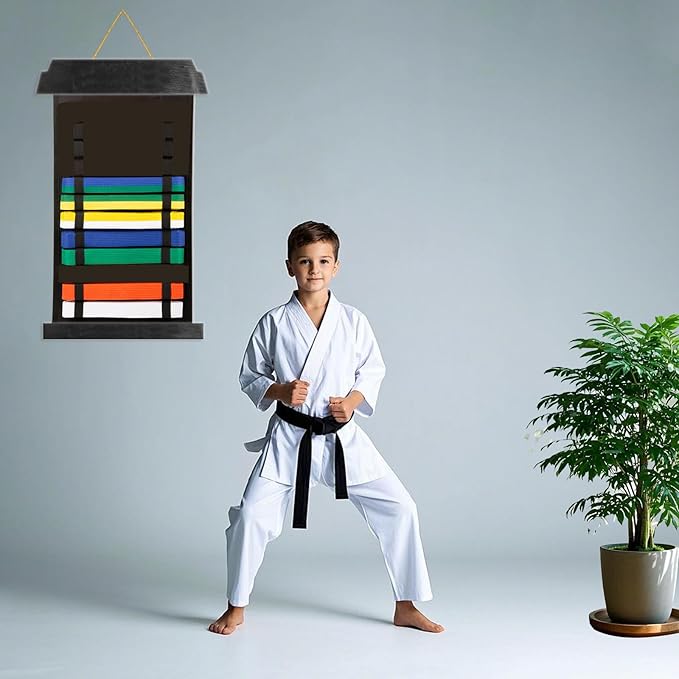 Karate Belt Display Rack - Holds Up to 12 Belts, Taekwondo & BJJ Belt Display Holder for Martial Arts, No Assembly Required, Martial Arts Belt Display for Teenagers & Adults