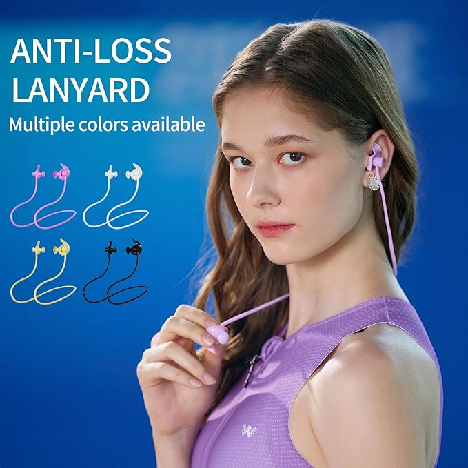 WATERTIME Waterproof Swimming Neckband Ear Plugs for Adults - Reusable Silicone Ear Plugs for Women & Men, Keep Ear Water Out for Swimming, Showering, Water Sports (Pink, One Size)