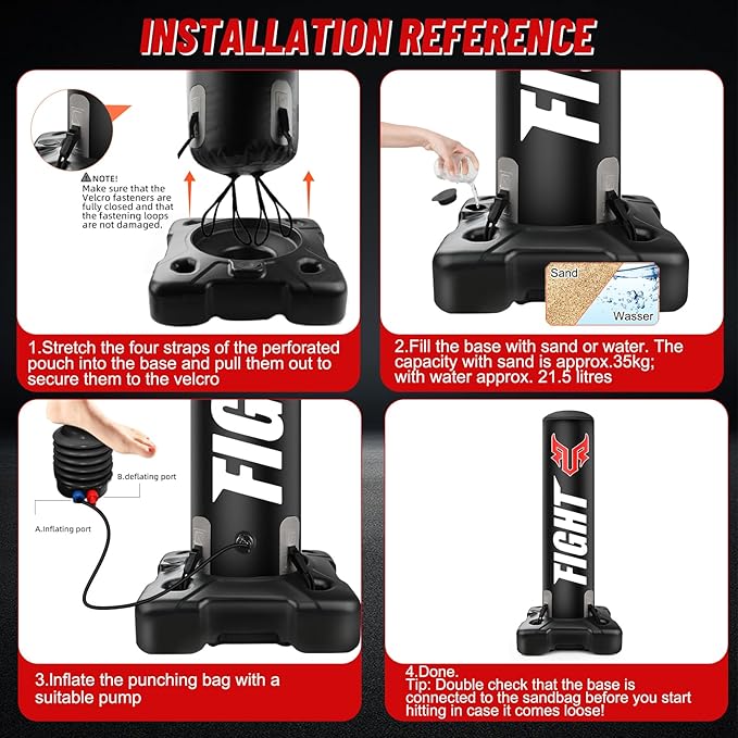 Standing Punching Bag for Adults, Upgrated Base Heavy Bag with Stand Boxing Training Equipment with MMA Gloves and Pump, 0.7mm Thickening Material Kicking Bag for Home Gym Workout Muay Thai Fitness