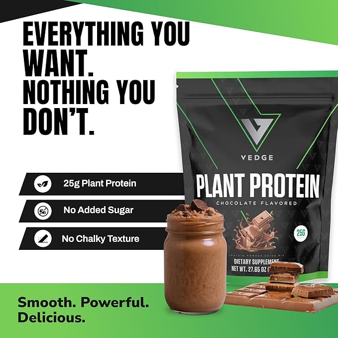 vedge Vegan Protein Powder - Plant Protein Powder with Pea, Pumpkin & Sunflower - USDA Organic, Amino Acids, Dairy Free, Gluten Free, Soy Free, Keto, Non GMO, Smooth Texture - Chocolate - 20 Servings