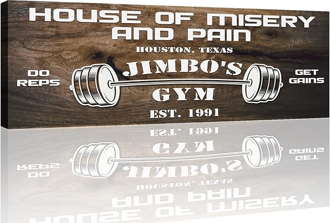 Tailored Canvases Personalized Gym Sign Wall Art Decor - Motivational Canvas for Home Gym, Workout Room, Garage, Fitness Center - Workout Inspirational Posters - House of Misery and Pain, Wooden 48x16in