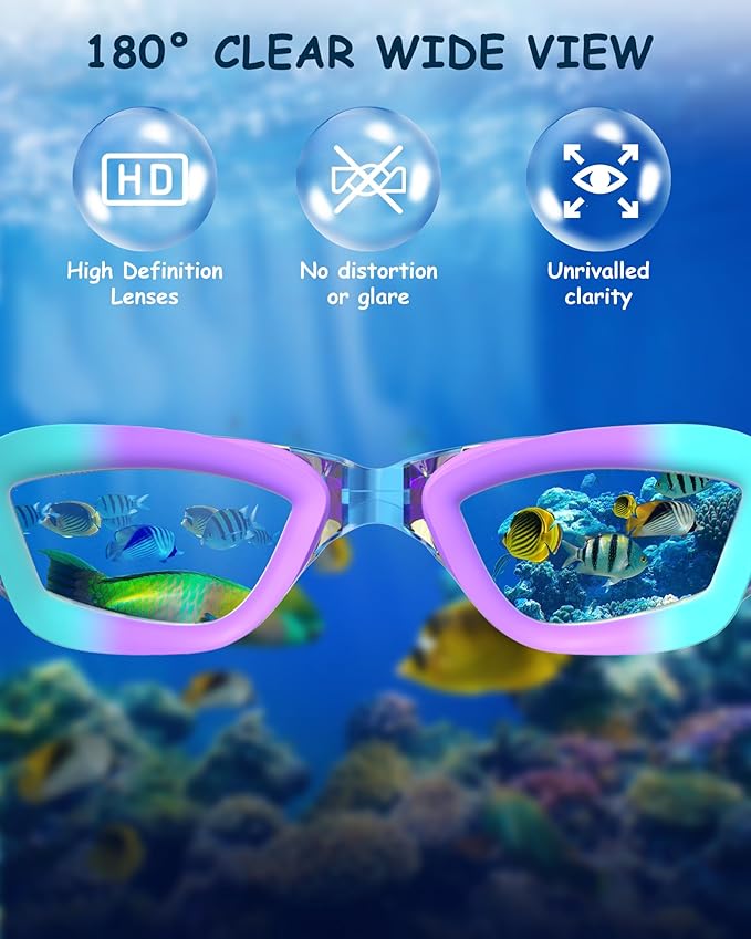 Kids Swim Goggles, Swimming Goggles for Kids Toddlers 3-14 with Swim Cap, Nose Clip, Nose Bridge, Ear Plugs