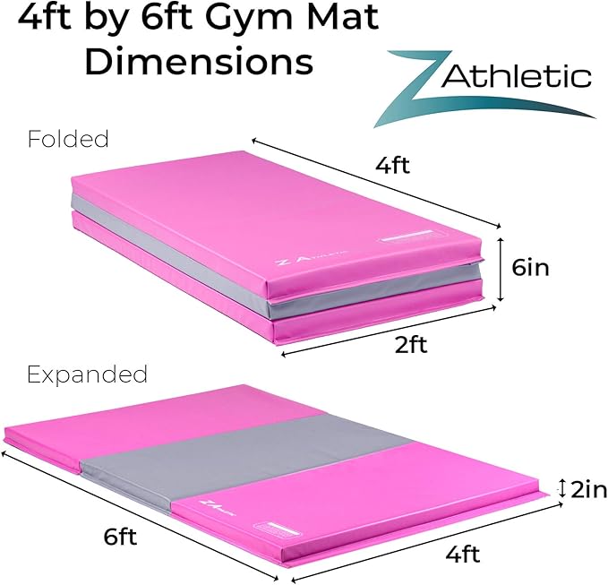 Z Athletic Folding Mat for Gymnastics, Tumbling, Cheerleading, and More, 4 Ft x 6 Ft x 2 In