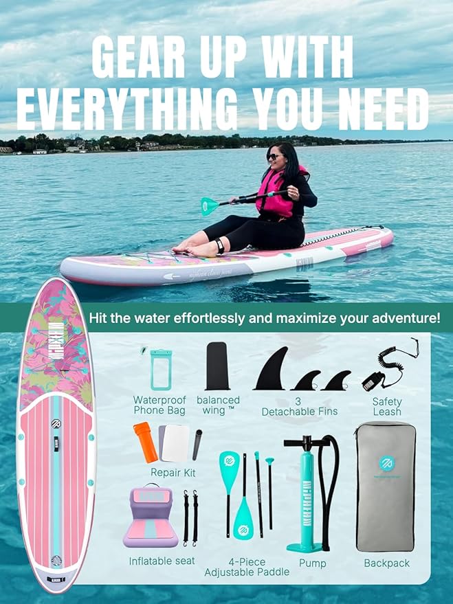 Niphean Inflatable Stand Up Paddle Board with SUP Accessories, Anti-Slip EVA Deck, 10’6’’ Inflatable Paddle Boards for Adults & Youth of All Skill Levels