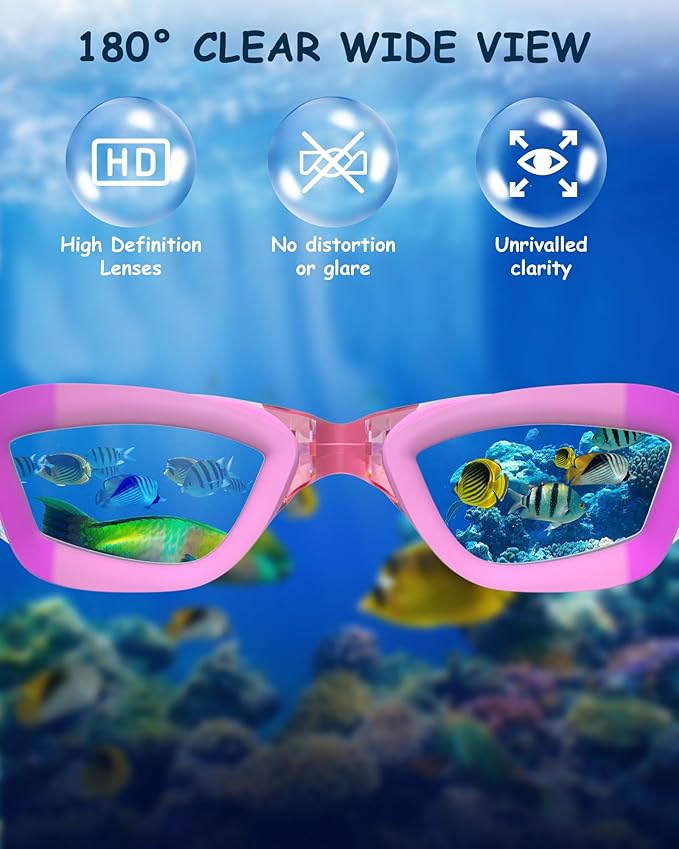 Kids Swim Goggles, Swimming Goggles for Kids Toddlers 3-14 with Swim Cap, Nose Clip, Nose Bridge, Ear Plugs