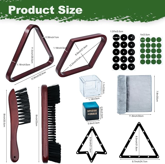 23 Pcs Wooden Pool Triangle Rack, Pool Table Accessories with Pool Table Brush for Felt, 2-1/4" Pool Ball Holder, Billiard Magic Ball Rack Billiard Accessories (Wine Red)