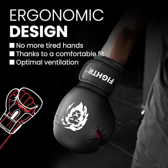 FIGHTR® Boxing Gloves - Maximum Protection & Stability | Boxing Gloves for Boxing, MMA, Muay Thai & Kickboxing | Sizes 8-16 oz