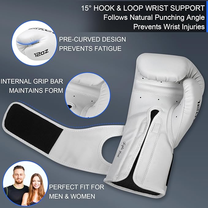 Boxing Gloves for Men & Women Pro Training | Wrist Protection 15° Hook & Loop | Triple Latex Padding | PU Leather for Muay Thai MMA Kickboxing Sparring|Sizes 10-16 oz