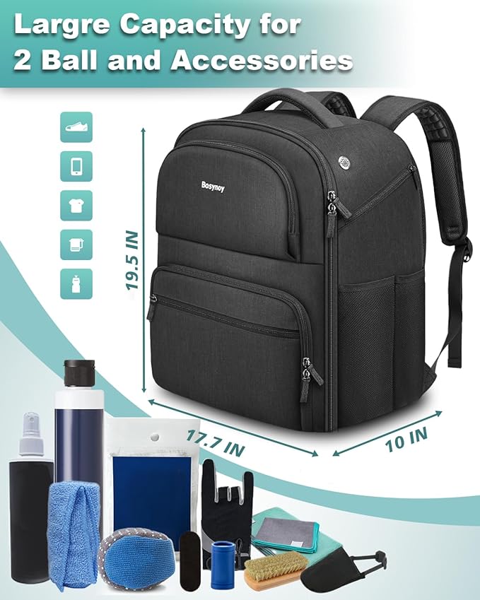 Bosynoy 2 Ball Bowling Backpack, Extra Large Bowling Ball Bag Totes with Protective Foam Padded, Accessory Pouch & Shoe Compartment Fits Up to Mens Size 16, Black