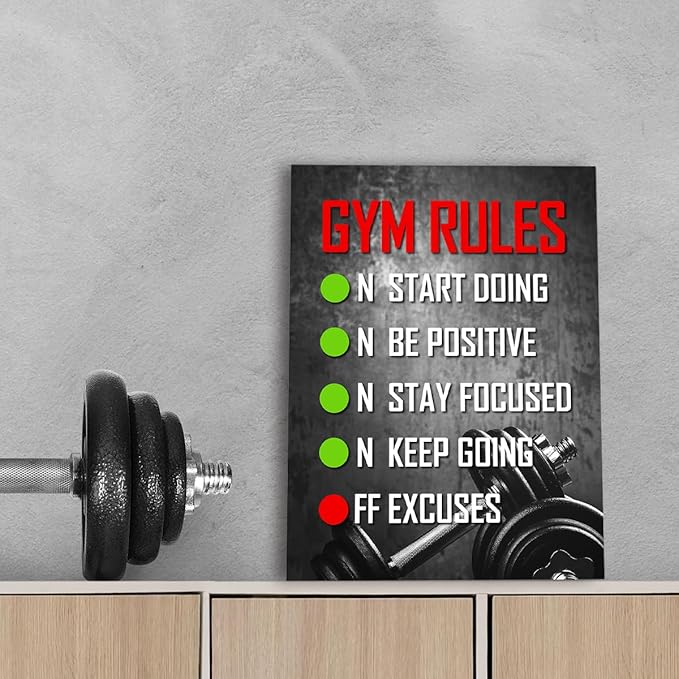 OTINGQD Inspirational Gym Wall Decor,Fitness Quotes Wall Art,Gym Rules Wall Decor,Workout Canvas Wall Art