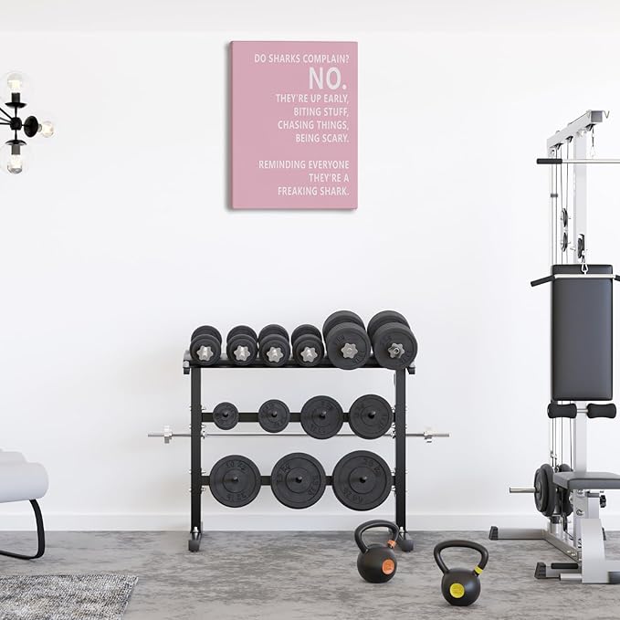 Rusenbao Gym Motivational Workout Wall Art, Home Gym Decor, Inspirational Workout Room Decor, Do Sharks Complain About Monday, Canvas Wall Art for Exercise Fitness Room Office, 11x14 inch(Pink)