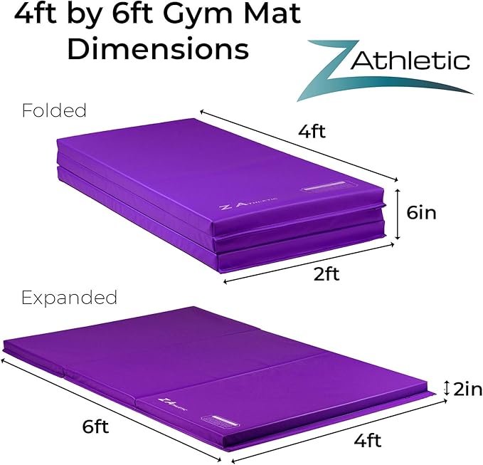 Z Athletic Folding Mat for Gymnastics, Tumbling, Cheerleading, and More, 4 Ft x 6 Ft x 2 In
