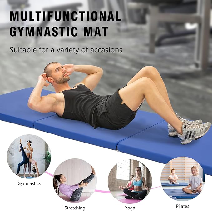 Gymnastics Tumbling Mats Portable Gymnastics Mat Foldable Tumbling Mat 2'x6'/4'x8' PU Leather Exercise Mat Yoga Mat with Carrying Handles for home Workout outdoor Yoga Gymnastics