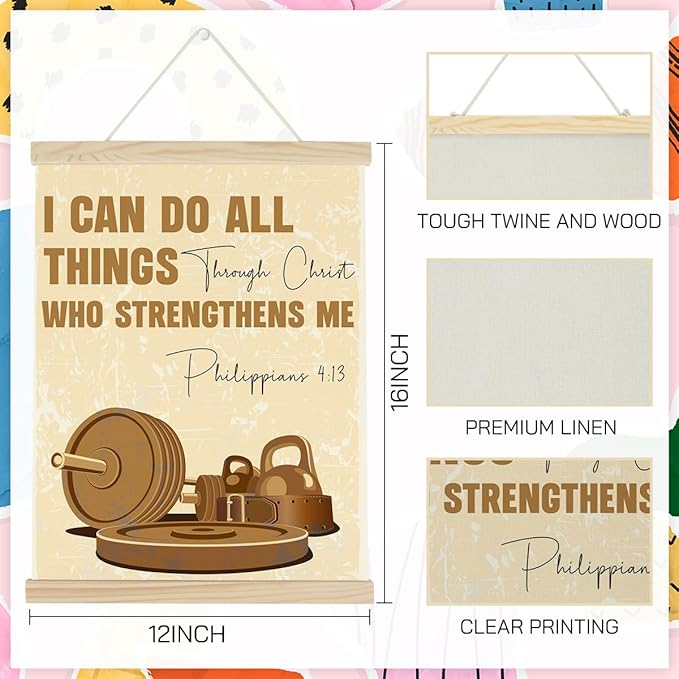 Gym Christian Motivational Posters College Dorm Posters Gifts for Guys Friends I Can Do All Things Through Christ who Strenghthens Me Gym Flag Wall Art Decor Sign for Home Gym Bedroom Office