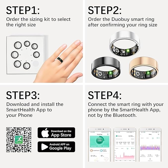 Smart Health Rings for Women Men, Fitness Tracker with Heart Rate, Blood Oxygen, HRV, Sleep Tracker, Step Tracker, No Subscription Fee, IP68 Waterproof Smart Ring for iphone & Android (Silver 13#)