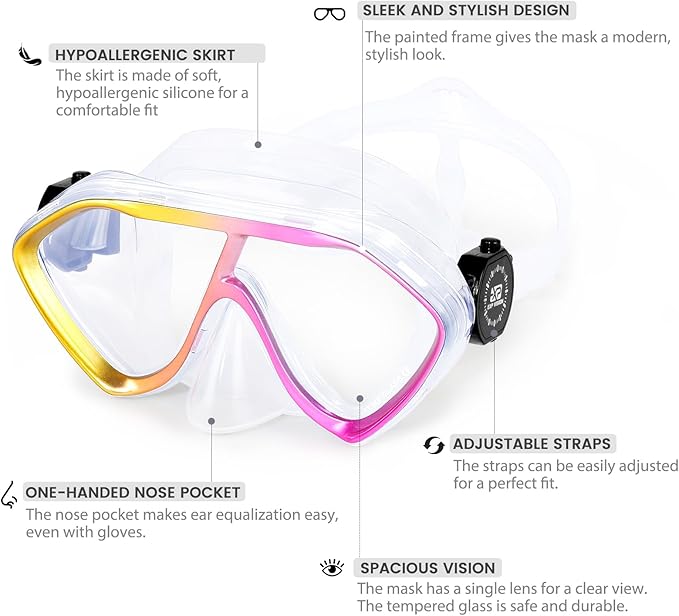 Scuba Diving Mask for Adults - Premium Anti-Fog Snorkeling Mask Comfortable & Leak-Proof Swim Goggles with Nose Cover for Scuba Diving, Snorkeling & Underwater Adventures