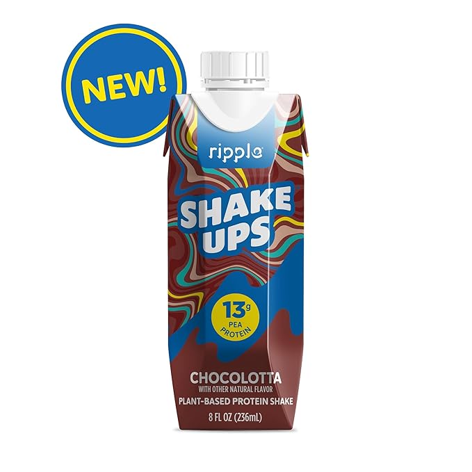 Ripple Kids Chocolate Plant Based Shake Ups | 13g of Quality Sourced Pea Protein, Calcium Rich | Shelf Stable | Vegan & Non GMO | Dairy, Soy, Nut, Gluten & Lactose Free | 8 Fl Oz Cartons (Pack of 12)