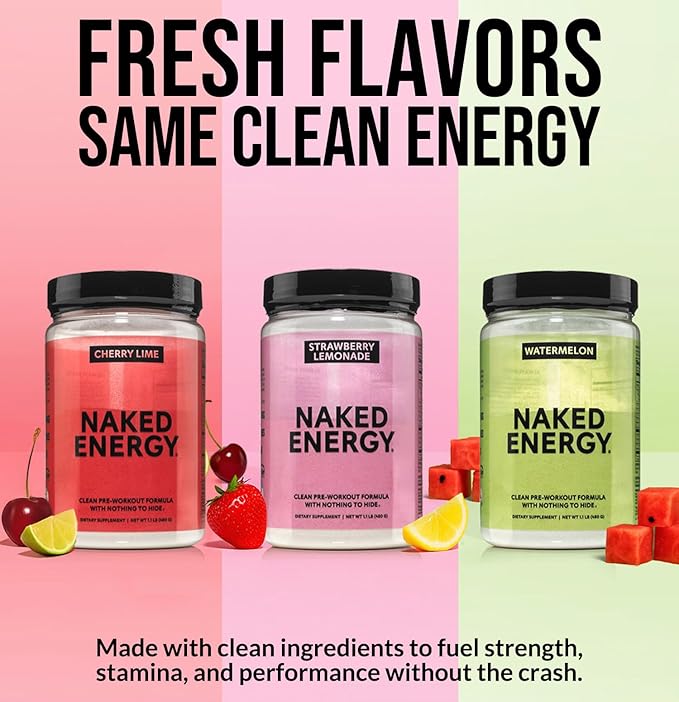 NAKED Watermelon Energy - Clean Pre Workout Supplement for Men and Women, Vegan Friendly, No Added Sweeteners, Colors Or Flavors - 30 Servings
