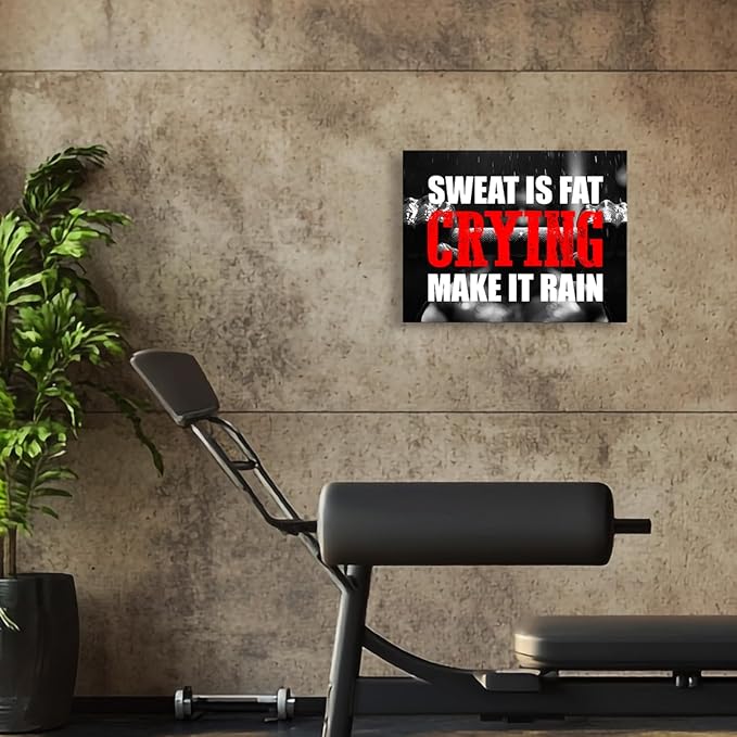 OTINGQD Inspirational Gym Wall Decor,Fitness Quotes Wall Art,Sweat is Fat Crying Canvas Wall Decor for Home Gym