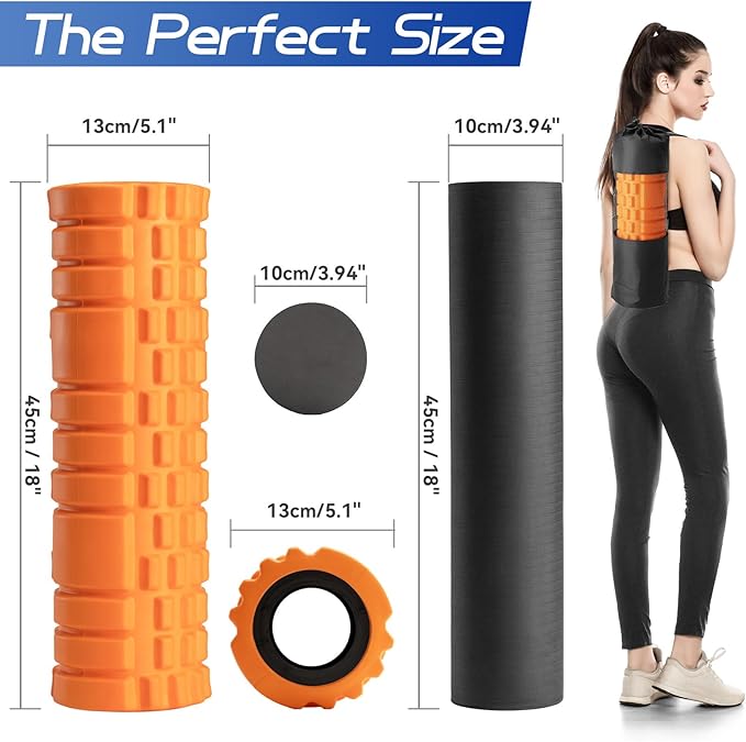 Foam Roller High Density Foam Roller Set for Deep Tissue Muscle Massage, 18" Trigger Point Fitness Exercise Massage Roller, Self-Myofascial Release for Whole Body (Orange)