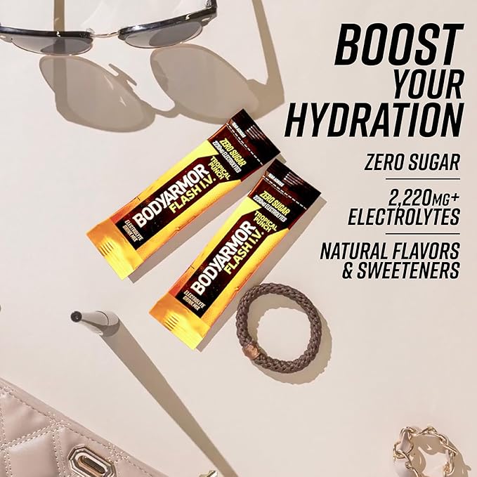BODYARMOR Flash IV Electrolyte Packets, Tropical Punch - Zero Sugar Drink Mix, Single Serve Packs, Coconut Water Powder (6 Count)