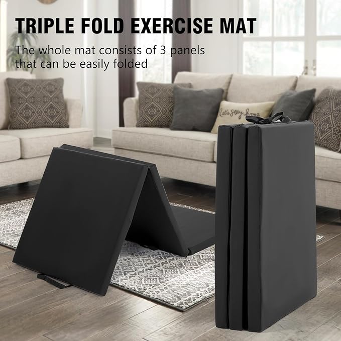 Gymnastics Tumbling Mats Portable Gymnastics Mat Foldable Tumbling Mat 2'x6'/4'x8' PU Leather Exercise Mat Yoga Mat with Carrying Handles for home Workout outdoor Yoga Gymnastics