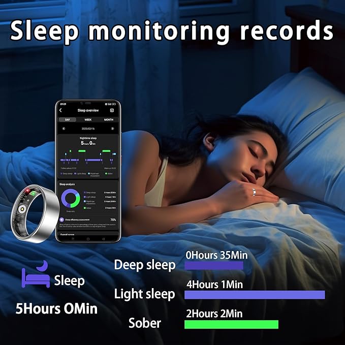 Smart Ring for Women Men, Sleep Tracker Ring, Waterproof Fitness Tracker Health Rings with Heart Rate Monitoring, Blood Oxygen, Stress Distance Calories Steps Tracking,No Subscription Fee(Silver,#11)
