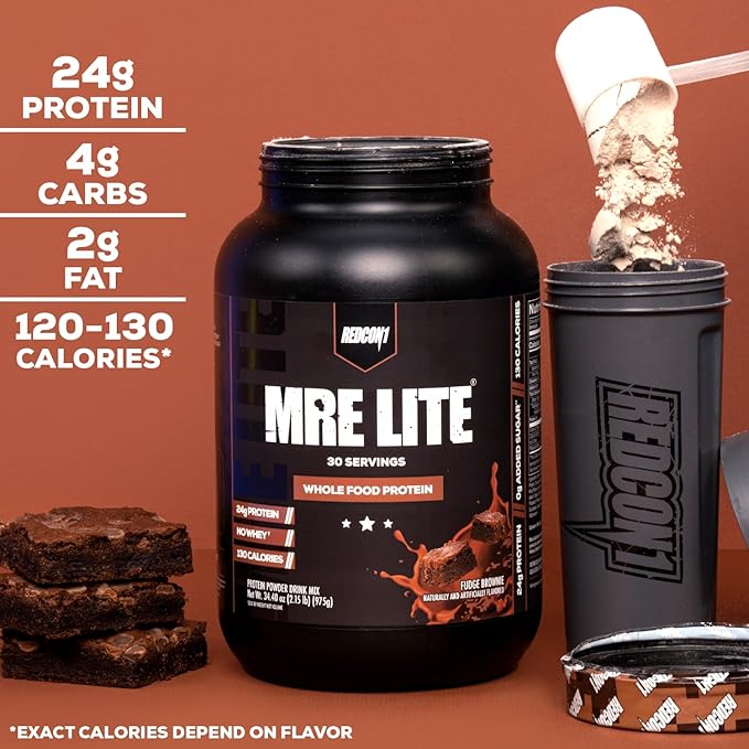 REDCON1 MRE Lite Whole Food Protein Powder, Vanilla Milkshake - Low Carb & Whey Free Meal Replacement with Animal Protein Blends - Easy to Digest Supplement Made with MCT Oils (30 Servings)