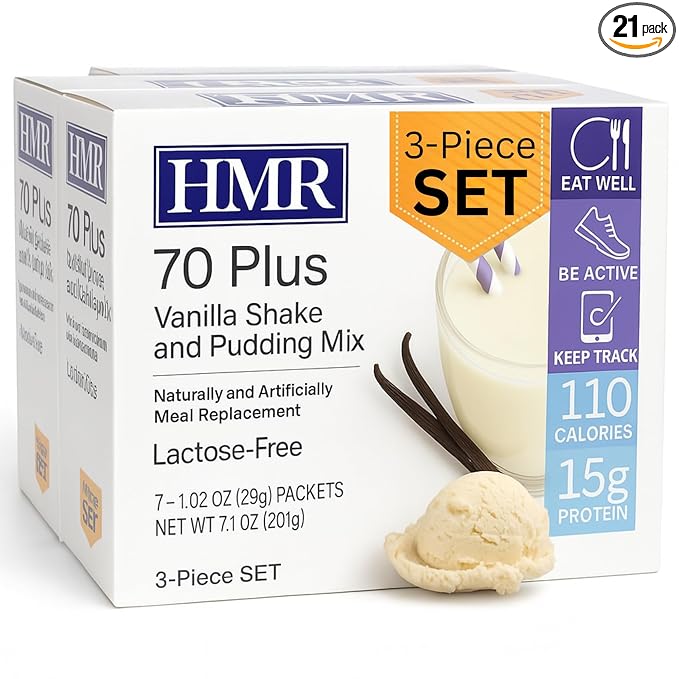 HMR 70 Plus Vanilla Shake & Pudding Mix | Meal Replacement Powder | Lactose-Free | 15g Protein | Supports Healthy Weight Loss | Easy to Make | Low Calorie | 21 Single Serving Packets