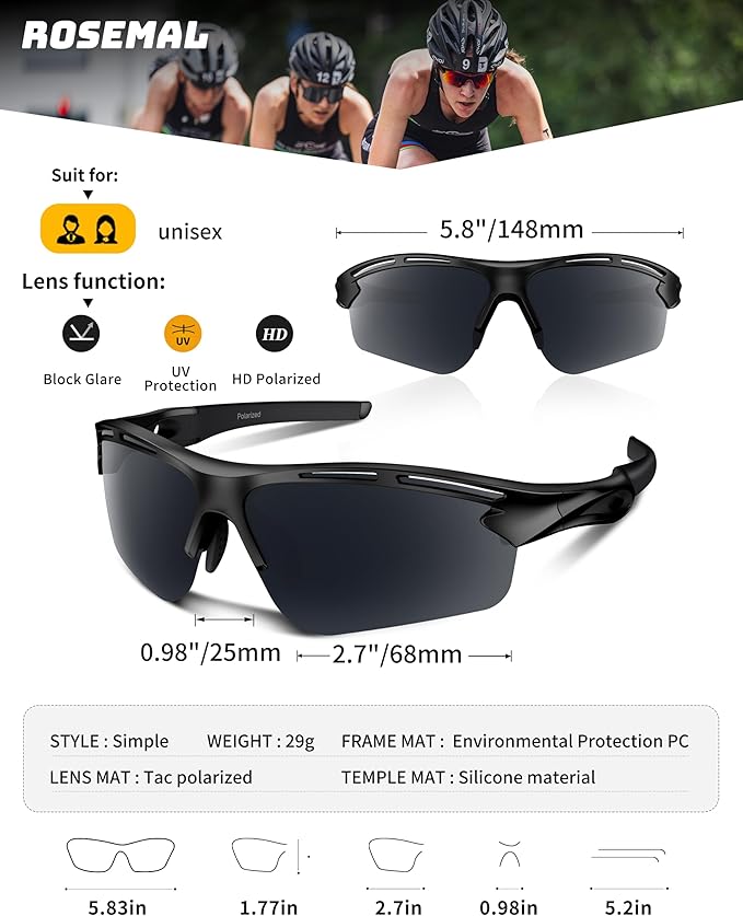 Polarized Sports Sunglasses for Men Women,UV400 Protection Sunglass for Running Cycling Fishing Hiking TR90
