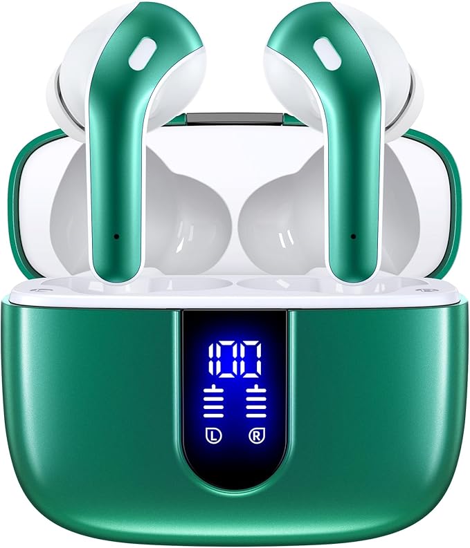 TAGRY 2 Sets X08 Forest Green and Sunset Pink Bluetooth Headphones True Wireless Earbuds 60H Playback Ear Buds with Wireless Charging Case in-Ear Earbuds with Mic