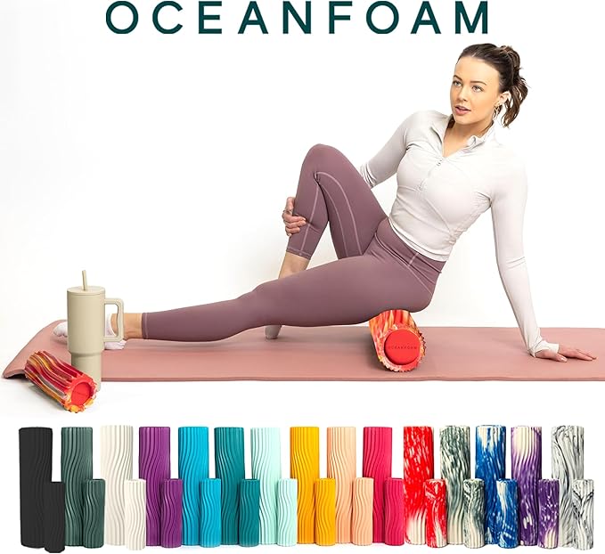 Oceanfoam Tidal Roller - Red, Gold & Natural Marbled - Muscle Massage Foam Roller for Back Pain & Stretching - Firm and Ergonomic Wide Wave Textured - Yoga, Athletics, & Wellness - Full Size, 20" x 5"