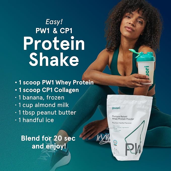Puori Whey Protein Powder - Bourbon Vanilla - PW1 Pasture Raised, Grass-Fed & Non-GMO - 100% Natural and Pure for Muscle Growth - 21g Protein 1.98lbs, Pack of 2 - Gluten-Free