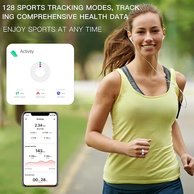 Health Tracker Smart Ring for Men Women-IP68 Waterproof Sleep Tracker with Heart Rate/Blood Pressure/Blood/Physiological Cycle/Oxygen Tracking, Step Counter, iOS & Android Compatible (8#)