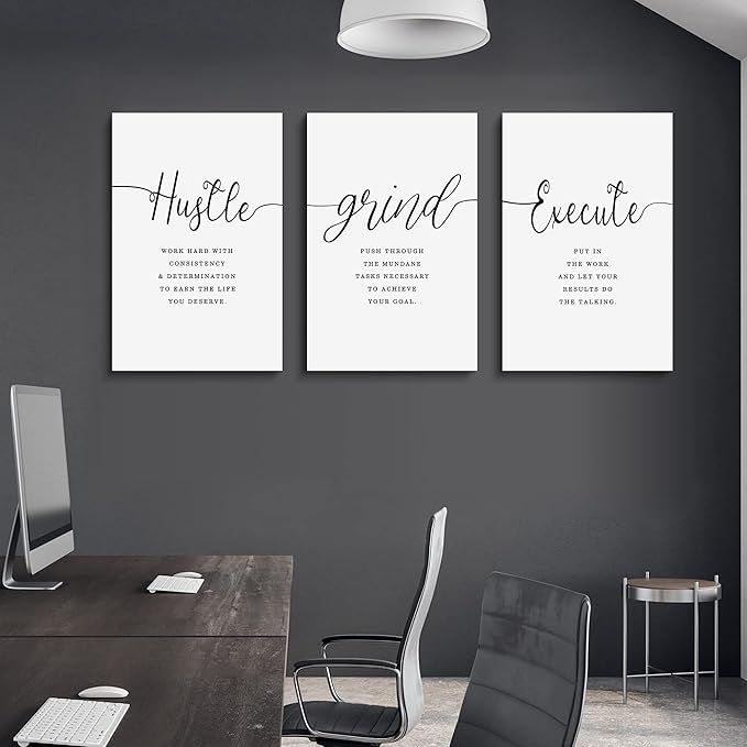 Canvas Grind Quote, Hustle Grind Execute, Inspirational Print, Office Wall Art, Large Poster, Motivational Wall Art, Office Decor Set of 3 Prints (16x24in x 3pcs)