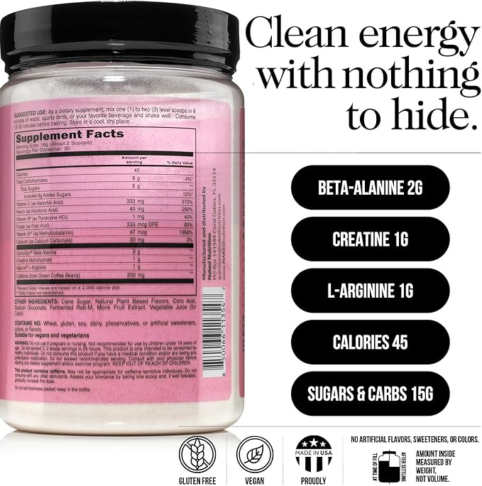 NAKED Strawberry Lemonade Energy - Clean Pre Workout Supplement for Men and Women, Vegan Friendly, No Added Sweeteners, Colors Or Flavors - 30 Servings