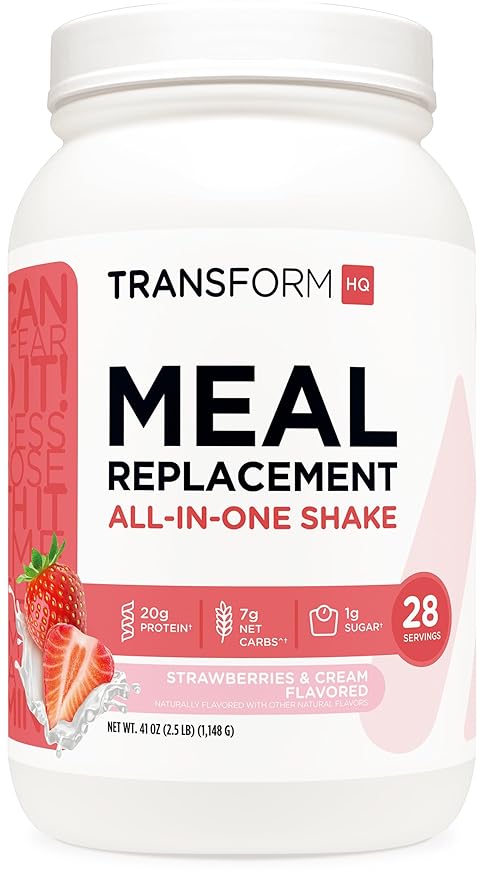 TransformHQ Meal Replacement Shake Powder 28 Servings (Strawberry & Cream) - Gluten Free, Non-GMO