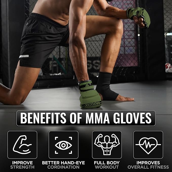 WYOX MMA Gloves for Men & Women – Grappling & Sparring Boxing Gloves with Open Palm Design, Padded Fingerless Training Gloves for Kickboxing, Muay Thai, Youth & Heavy Bag Workouts