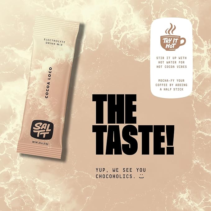 Keto Chow SALTT Electrolytes Powder Packets, Cocoa Loco (30 Hydration Packets) - Magnesium, Potassium, Sodium, Trace Minerals - Vegan, Gluten Free, Sugar Free - Travel Essentials - Made in USA