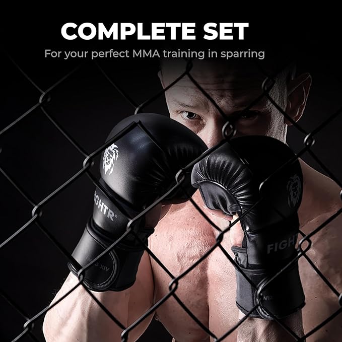 FIGHTR® MMA Sparring Gloves with Best fit for Maximum Stability | with Extra Thick Padding | for Sparring, MMA, Boxing, Kickboxing & Martial Arts | incl. Carrying Bag