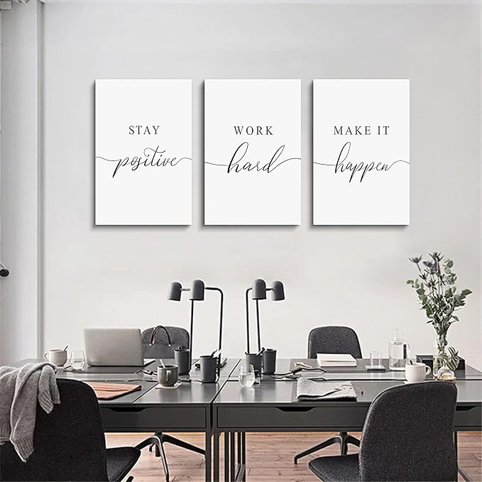 Framed Canvas Wall Art Positive Quotes, Office Wall Art Decor, White Large Poster, Positive Motivational Set of 3 Prints, Inspirational Wall Art (G-3pcs,20x30inchx3pcs)