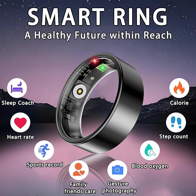 Smart Ring for Women Men, Sleep Tracker Ring, Waterproof Fitness Tracker Health Rings with Heart Rate Monitoring, Blood Oxygen, Stress Distance Calories Steps Tracking, No Subscription Fee(Black, #11)