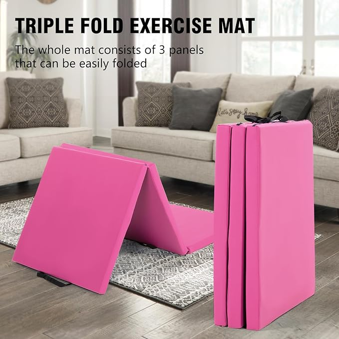 Gymnastics Tumbling Mats Portable Gymnastics Mat Foldable Tumbling Mat 2'x6'/4'x8' PU Leather Exercise Mat Yoga Mat with Carrying Handles for home Workout outdoor Yoga Gymnastics