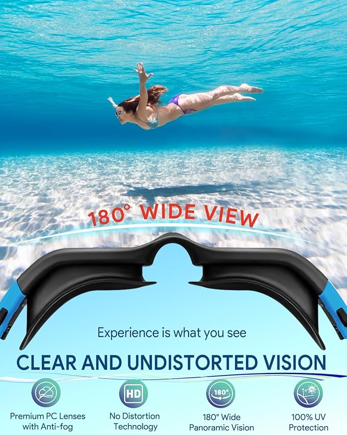 Swim Goggles, Polarized Adult Swimming Goggles Bungee Strap No Hair Pulling Anti-fog Pool Goggles for Men Women